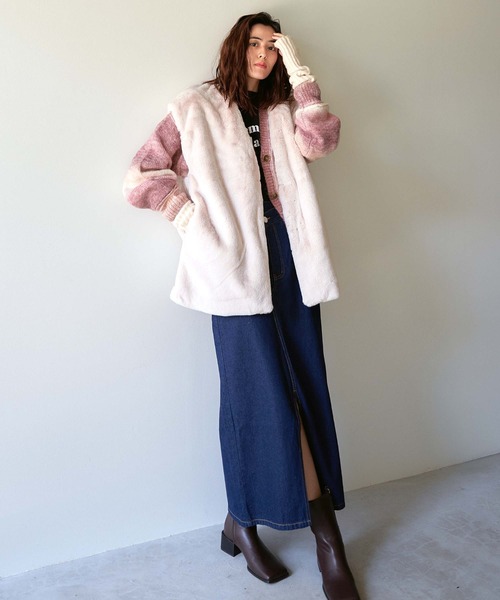 VENCEEXCHANGE（ヴァンスエクスチェンジ）の「グラデーションニットカーディガン／ミックスニット／カラーニット／カラーグラデーションニット/オーバーサイズ/レイヤード/ボリュームスリーブ（カーディガン/ボレロ・レディース・イエロー/ピンク/グリーン・FREE）」の20枚目の写真