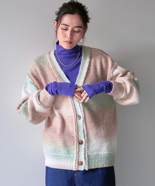 VENCEEXCHANGE（ヴァンスエクスチェンジ）の「グラデーションニットカーディガン／ミックスニット／カラーニット／カラーグラデーションニット/オーバーサイズ/レイヤード/ボリュームスリーブ（カーディガン/ボレロ・レディース・イエロー/ピンク/グリーン・FREE）」の11枚目の写真