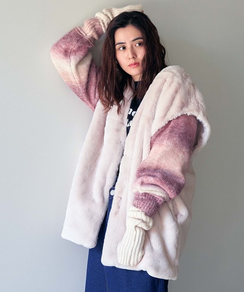 VENCEEXCHANGE（ヴァンスエクスチェンジ）の「グラデーションニットカーディガン／ミックスニット／カラーニット／カラーグラデーションニット/オーバーサイズ/レイヤード/ボリュームスリーブ（カーディガン/ボレロ・レディース・イエロー/ピンク/グリーン・FREE）」の17枚目の写真