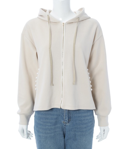 fifth（フィフス）の「パールデザインバックフリルパーカー（パーカー・レディース・ベージュ/ブラック・M）」の2枚目の写真