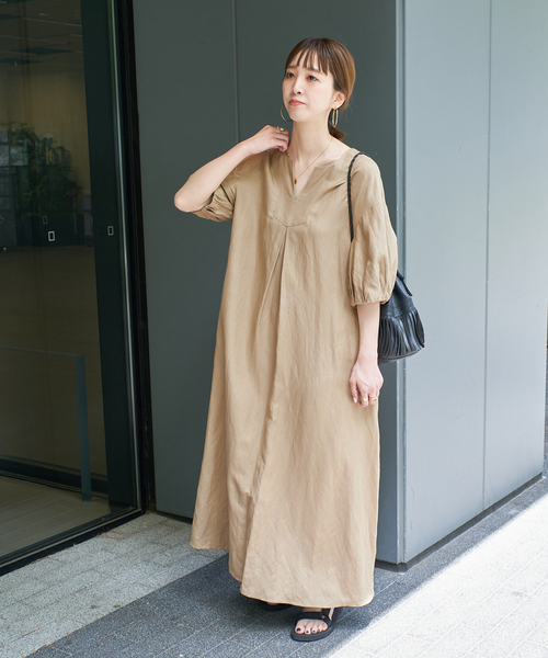 B.C STOCK（ベーセーストック）の「リネンレーヨンパフワンピース（ワンピース・レディース・ブラック/イエロー/ベージュ/グリーン・FREE）」の12枚目の写真