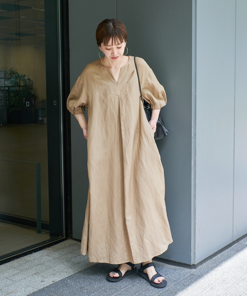B.C STOCK（ベーセーストック）の「リネンレーヨンパフワンピース（ワンピース・レディース・ブラック/イエロー/ベージュ/グリーン・FREE）」の15枚目の写真