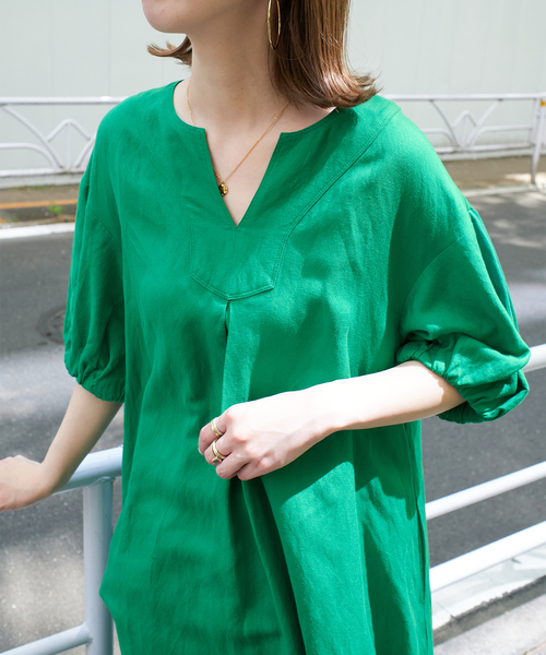 B.C STOCK（ベーセーストック）の「リネンレーヨンパフワンピース（ワンピース・レディース・ブラック/イエロー/ベージュ/グリーン・FREE）」の18枚目の写真