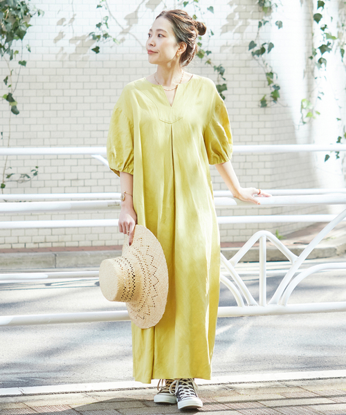 B.C STOCK（ベーセーストック）の「リネンレーヨンパフワンピース（ワンピース・レディース・ブラック/イエロー/ベージュ/グリーン・FREE）」の19枚目の写真