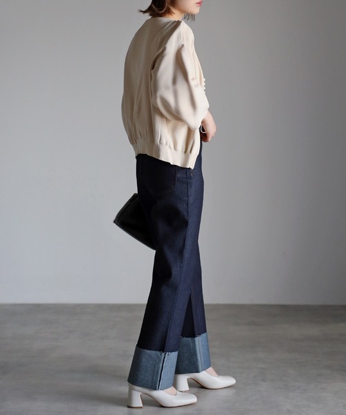 Bonjour Sagan（ボンジュールサガン）の「生デニムロールアップパンツ（デニムパンツ・レディース・インディゴブルー/ブラック・M/S）」の20枚目の写真