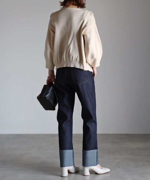 Bonjour Sagan（ボンジュールサガン）の「生デニムロールアップパンツ（デニムパンツ・レディース・インディゴブルー/ブラック・M/S）」の21枚目の写真