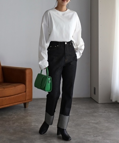 Bonjour Sagan（ボンジュールサガン）の「生デニムロールアップパンツ（デニムパンツ・レディース・インディゴブルー/ブラック・M/S）」の3枚目の写真