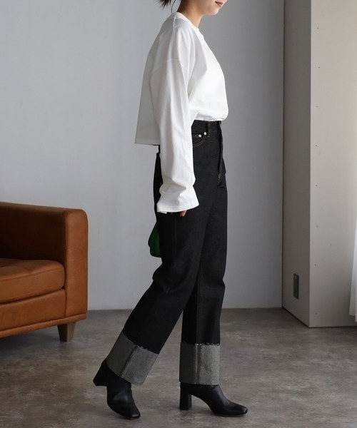 Bonjour Sagan（ボンジュールサガン）の「生デニムロールアップパンツ（デニムパンツ・レディース・インディゴブルー/ブラック・M/S）」の5枚目の写真