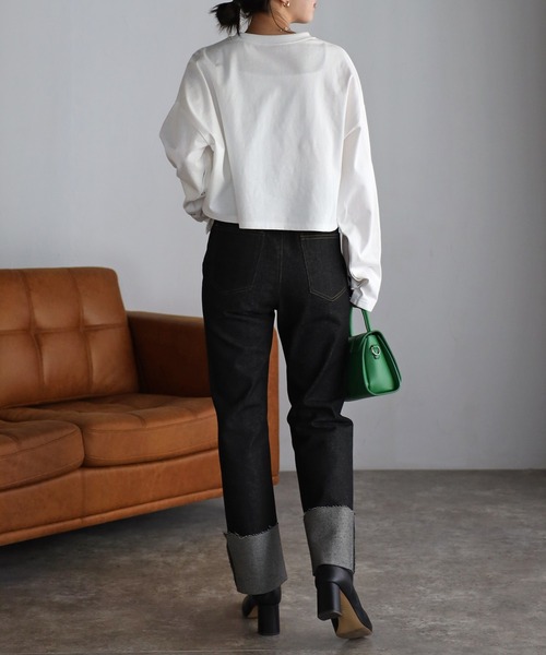 Bonjour Sagan（ボンジュールサガン）の「生デニムロールアップパンツ（デニムパンツ・レディース・インディゴブルー/ブラック・M/S）」の7枚目の写真