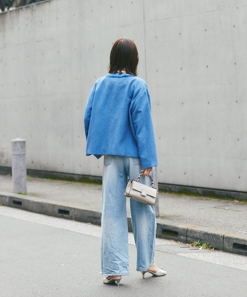 RIVE DROITE（リヴドロワ）の「華やかなのにカジュアルにも着れるグッドバランス/プードルツイードジャケット（ノーカラージャケット・レディース・ブルー/オフホワイト/ネイビー・FREE）」の16枚目の写真