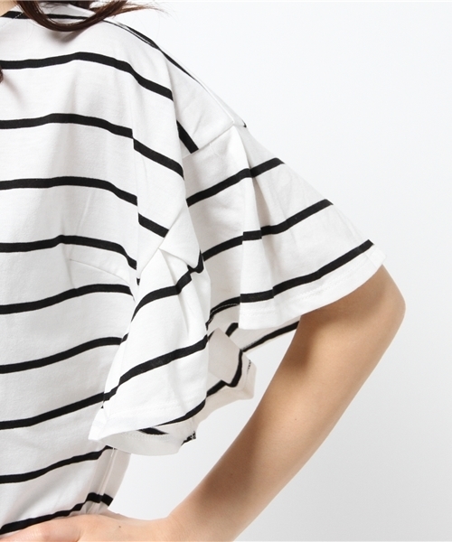 Chico（チコ）の「ラッフル袖TOPS（Tシャツ/カットソー・レディース・ホワイト×ブラック/ホワイト・FREE）」の8枚目の写真