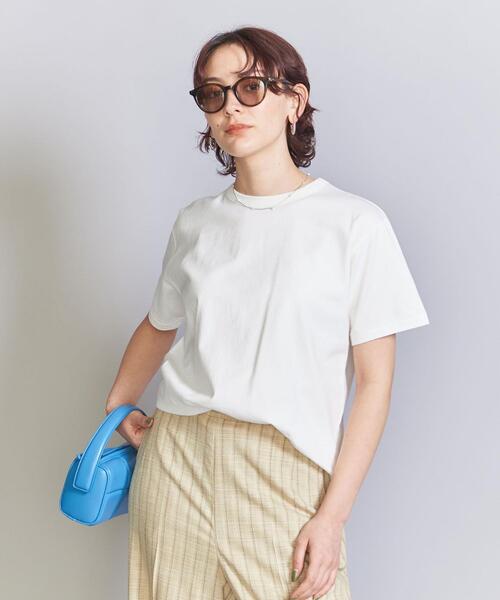 COOME（コーメ）の「＜COOME＞ロゴ刺繍 ショートスリーブ Tシャツ（Tシャツ/カットソー・レディース・ホワイト/パープル・M）」の2枚目の写真