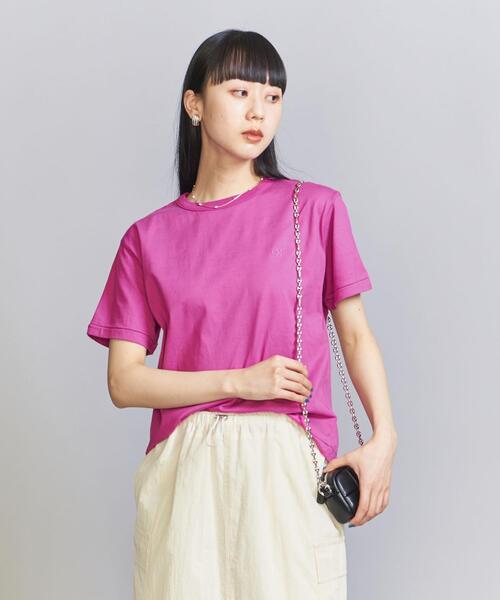 COOME（コーメ）の「＜COOME＞ロゴ刺繍 ショートスリーブ Tシャツ（Tシャツ/カットソー・レディース・ホワイト/パープル・M）」の4枚目の写真