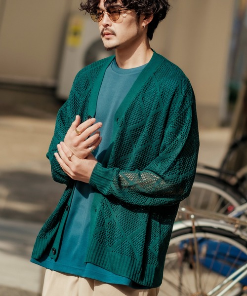 NULL(ヌル)の「【NULL】レース編み カーディガン(カーディガン/ボレロ・メンズ・ブラック/グレイッシュベージュ/グリーン・MEDIUM/LARGE)」の3枚目の写真