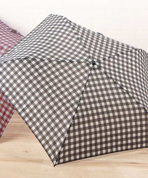 studio CLIP（スタディオクリップ）の「軽量ギンガムチェック折り畳み傘（折りたたみ傘・レディース・ブラウン/ブラック・FREE）」の2枚目の写真