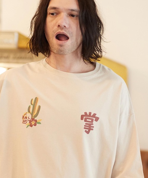 CAMBIO（カンビオ）の「mt8399- ベトジャン風ビッグシルエットTシャツ（Cactus）（Tシャツ/カットソー・メンズ・ベージュ/グレー/ホワイト・L/XL/M/S）」の3枚目の写真