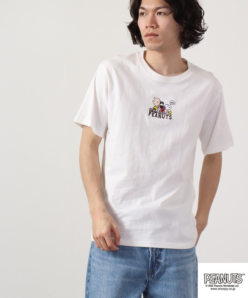 PEANUTS（ピーナッツ）の「PEANUTS スヌーピー ワンポイント半袖Tシャツ（Tシャツ/カットソー・メンズ・ホワイト系その他/グリーン/オフホワイト/ホワイト/レモンイエロー/グレイッシュブルー/ピンク/ネイビー/チャコール/チャコールグレー・L/LL/M/S）」の17枚目の写真