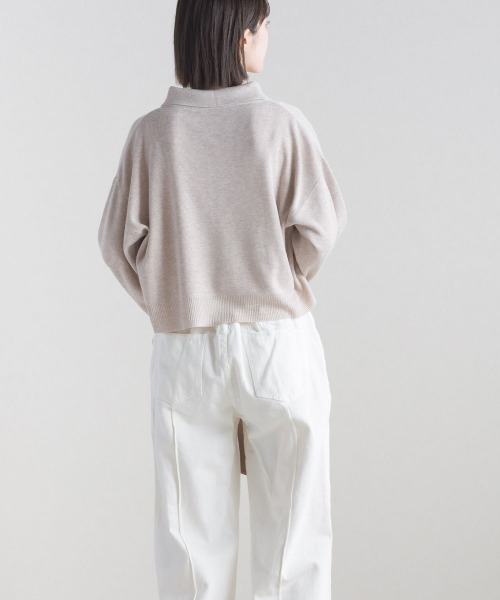 terrace(テラス)の「ニットポロシャツ ショート丈(ポロシャツ・レディース・ブルーグリーン/グレイッシュベージュ/ブラック/ピンク・MEDIUM)」の6枚目の写真