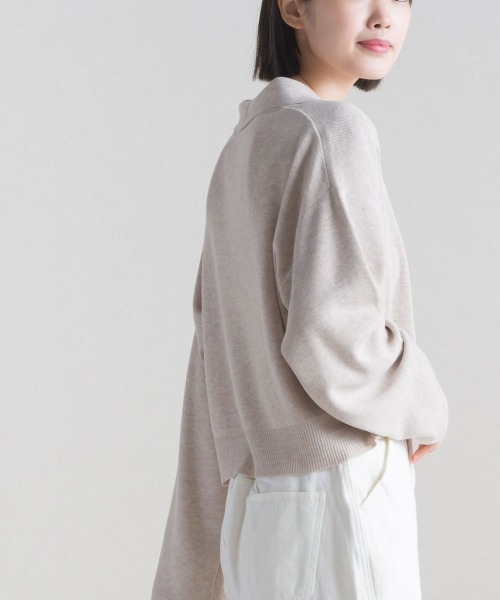 terrace(テラス)の「ニットポロシャツ ショート丈(ポロシャツ・レディース・ブルーグリーン/グレイッシュベージュ/ブラック/ピンク・MEDIUM)」の7枚目の写真