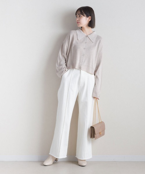 terrace(テラス)の「ニットポロシャツ ショート丈(ポロシャツ・レディース・ブルーグリーン/グレイッシュベージュ/ブラック/ピンク・MEDIUM)」の8枚目の写真