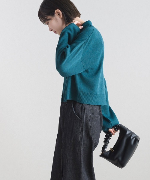 terrace(テラス)の「ニットポロシャツ ショート丈(ポロシャツ・レディース・ブルーグリーン/グレイッシュベージュ/ブラック/ピンク・MEDIUM)」の9枚目の写真