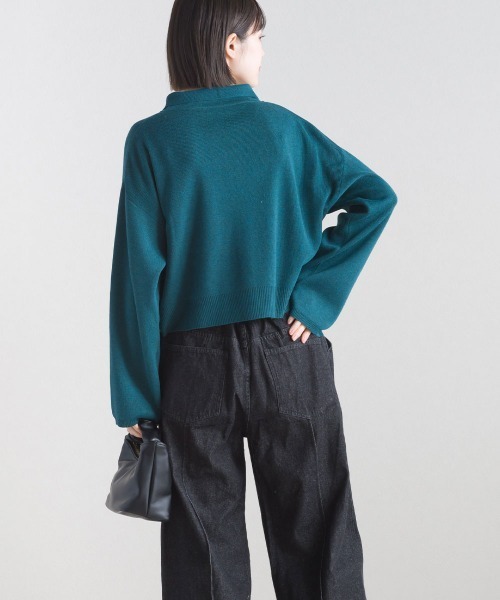 terrace(テラス)の「ニットポロシャツ ショート丈(ポロシャツ・レディース・ブルーグリーン/グレイッシュベージュ/ブラック/ピンク・MEDIUM)」の10枚目の写真