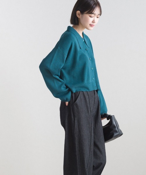 terrace(テラス)の「ニットポロシャツ ショート丈(ポロシャツ・レディース・ブルーグリーン/グレイッシュベージュ/ブラック/ピンク・MEDIUM)」の11枚目の写真