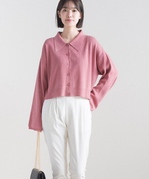 terrace(テラス)の「ニットポロシャツ ショート丈(ポロシャツ・レディース・ブルーグリーン/グレイッシュベージュ/ブラック/ピンク・MEDIUM)」の13枚目の写真