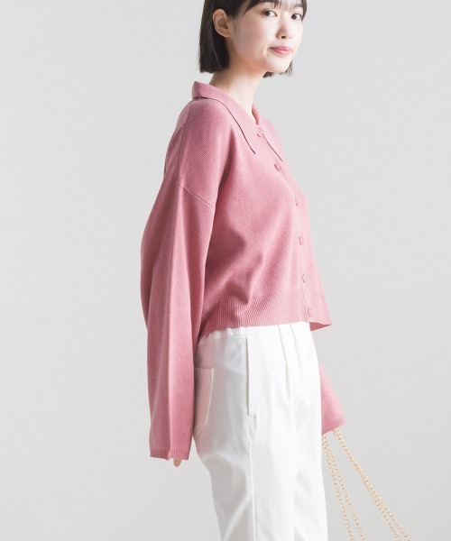 terrace(テラス)の「ニットポロシャツ ショート丈(ポロシャツ・レディース・ブルーグリーン/グレイッシュベージュ/ブラック/ピンク・MEDIUM)」の15枚目の写真
