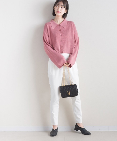 terrace(テラス)の「ニットポロシャツ ショート丈(ポロシャツ・レディース・ブルーグリーン/グレイッシュベージュ/ブラック/ピンク・MEDIUM)」の16枚目の写真