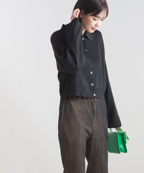 terrace(テラス)の「ニットポロシャツ ショート丈(ポロシャツ・レディース・ブルーグリーン/グレイッシュベージュ/ブラック/ピンク・MEDIUM)」の19枚目の写真