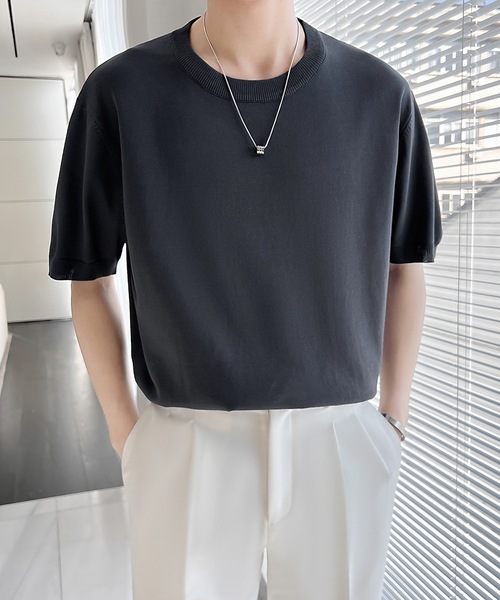 Cloudstyle（クラウドスタイル）の「【Cloudstyle】クルーネック ショートスリーブ ニット Tシャツ（ポロシャツ・メンズ・ダークグレー/ベージュ/グリーン/ホワイト・LARGE/MEDIUM）」の16枚目の写真