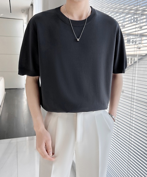 Cloudstyle（クラウドスタイル）の「【Cloudstyle】クルーネック ショートスリーブ ニット Tシャツ（ポロシャツ・メンズ・ダークグレー/ベージュ/グリーン/ホワイト・LARGE/MEDIUM）」の17枚目の写真