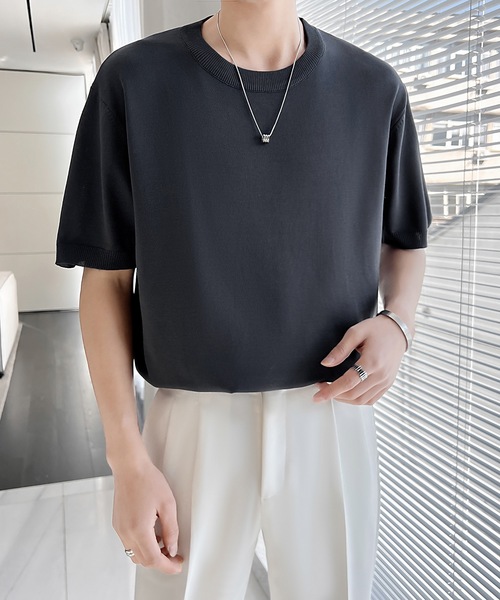 Cloudstyle（クラウドスタイル）の「【Cloudstyle】クルーネック ショートスリーブ ニット Tシャツ（ポロシャツ・メンズ・ダークグレー/ベージュ/グリーン/ホワイト・LARGE/MEDIUM）」の18枚目の写真