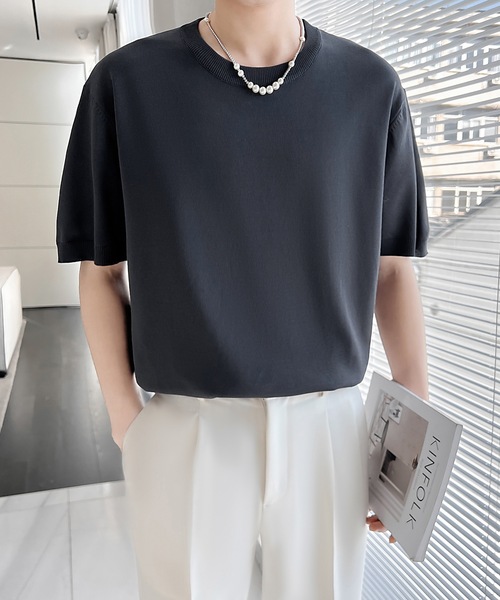 Cloudstyle（クラウドスタイル）の「【Cloudstyle】クルーネック ショートスリーブ ニット Tシャツ（ポロシャツ・メンズ・ダークグレー/ベージュ/グリーン/ホワイト・LARGE/MEDIUM）」の19枚目の写真