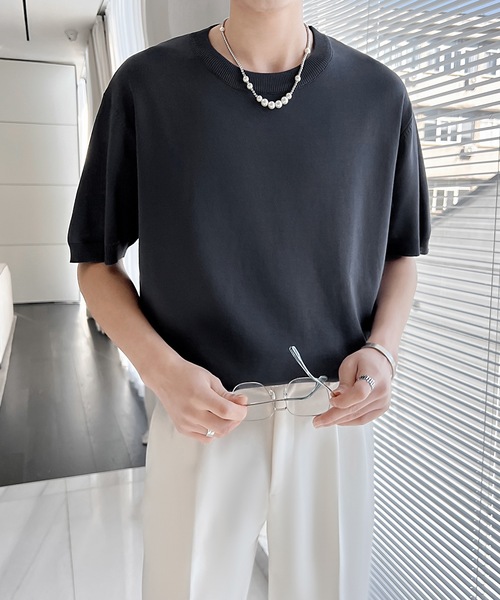 Cloudstyle（クラウドスタイル）の「【Cloudstyle】クルーネック ショートスリーブ ニット Tシャツ（ポロシャツ・メンズ・ダークグレー/ベージュ/グリーン/ホワイト・LARGE/MEDIUM）」の20枚目の写真