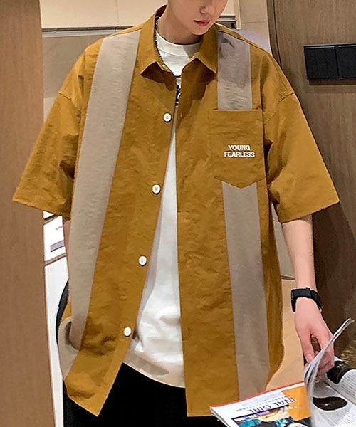 WESTBOY（ウエストボーイ）の「ルーズシルエットハーフスリーブシャツWOK23S2TP07【WB ORIGINALS】（シャツ/ブラウス・メンズ・ブラウン/グレー・M/XL/L）」の3枚目の写真