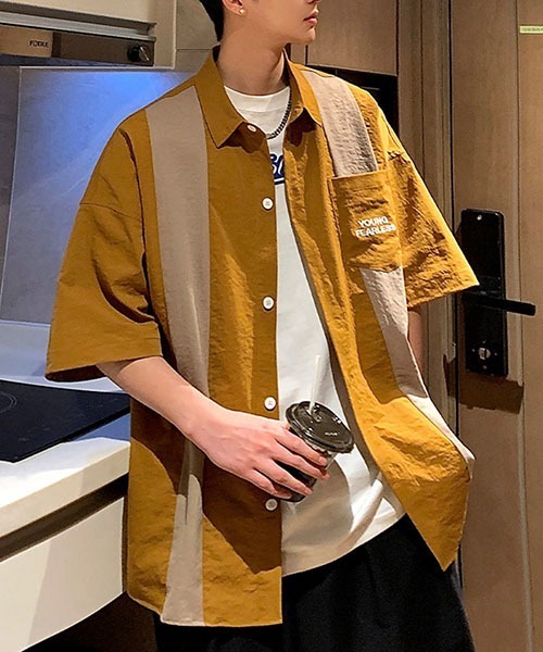 WESTBOY（ウエストボーイ）の「ルーズシルエットハーフスリーブシャツWOK23S2TP07【WB ORIGINALS】（シャツ/ブラウス・メンズ・ブラウン/グレー・M/XL/L）」の5枚目の写真