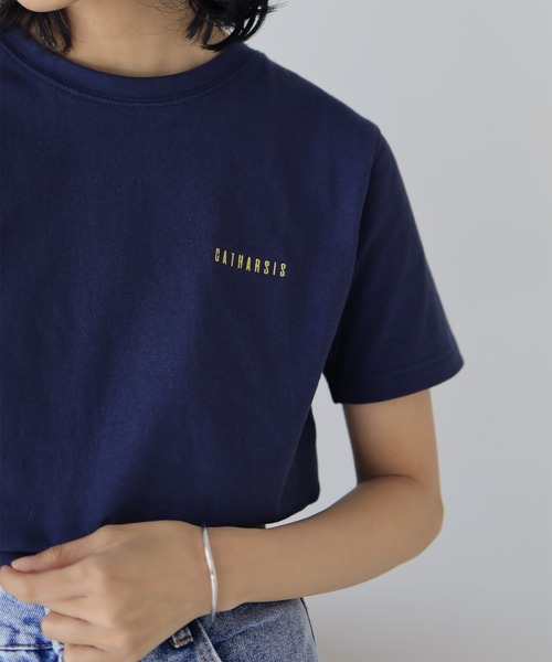  hellam（へラム）の「刺繍ロゴ コンパクトTシャツ（Tシャツ/カットソー・レディース・杢グレー/オフホワイト/ブラック/ネイビー・FREE）」の8枚目の写真
