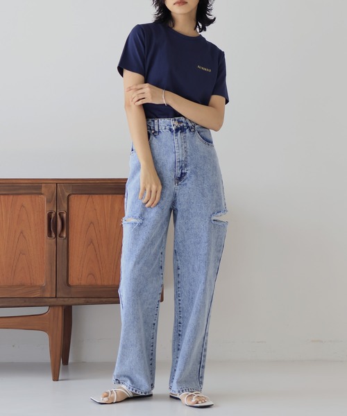  hellam（へラム）の「刺繍ロゴ コンパクトTシャツ（Tシャツ/カットソー・レディース・杢グレー/オフホワイト/ブラック/ネイビー・FREE）」の9枚目の写真