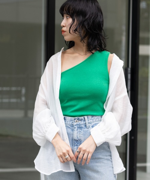 COLONY 2139（コロニートゥーワンスリーナイン）の「カップ付リブワンショル（タンクトップ・レディース・ホワイト/チャコールグレー/ブラック/イエロー/グリーン・FREE）」の21枚目の写真