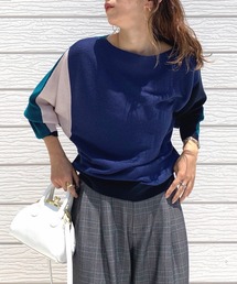 Q | ブロックカラー横リブドルマンニット(ニット/セーター)