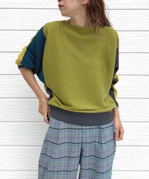 Q | ブロックカラー横リブドルマンニット(ニット/セーター)