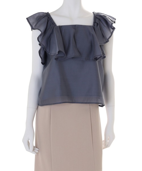 MERCURYDUO(マーキュリーデュオ)の「2WAYシアーラッフルコンパクトブラウス(シャツ/ブラウス・レディース・ブルー/ベージュ/オフホワイト・FREE)」の10枚目の写真