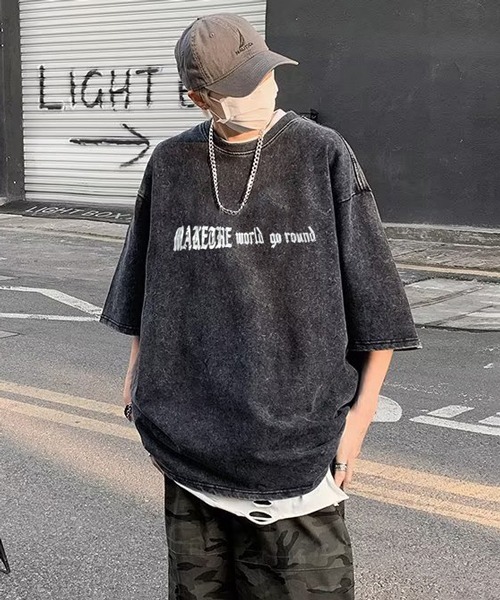 セール】【NOWLE】ユーズド加工 プリント スミクロ 半袖 ティシャツ（T