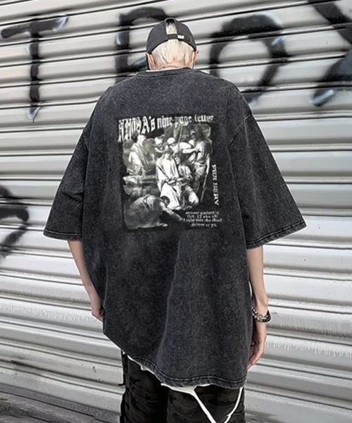 セール】【NOWLE】ユーズド加工 プリント スミクロ 半袖 ティシャツ（T