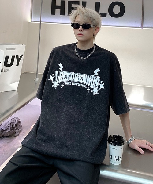 セール】【NOWLE】ユーズド加工 プリント スミクロ 半袖 ティシャツ（T