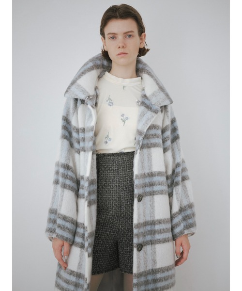 FURFUR（ファーファー）の「【限定カラー】シャギーチェックコート（ステンカラーコート・レディース・ブラック/ピンク/ブルー/ラベンダー・FREE）」の9枚目の写真