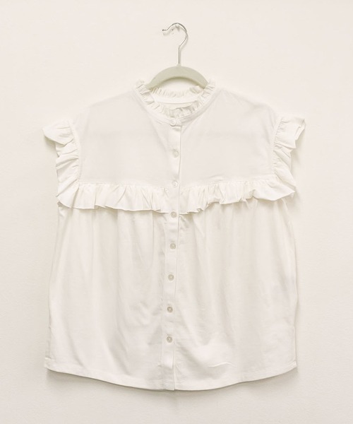 atONE(アットワン)の「atONE 前後2WAYフリルブラウス風カットソー(Tシャツ/カットソー・レディース・ブラック/テラコッタ/ベージュ/ホワイト/カーキ・4L~5L/M-L/LL~3L)」の6枚目の写真