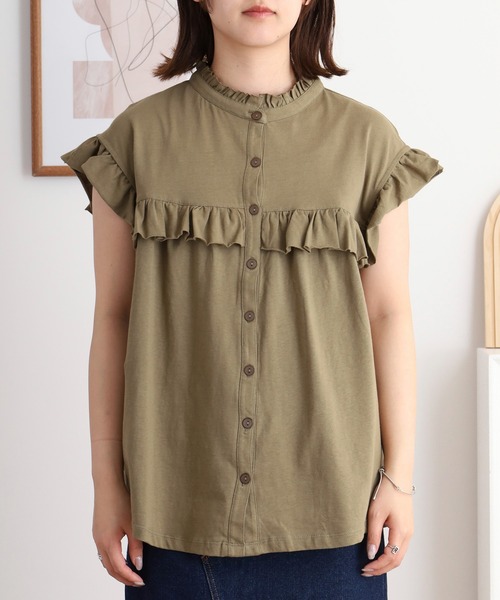 atONE(アットワン)の「atONE 前後2WAYフリルブラウス風カットソー(Tシャツ/カットソー・レディース・ブラック/テラコッタ/ベージュ/ホワイト/カーキ・4L~5L/M-L/LL~3L)」の11枚目の写真